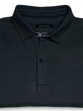 NWOT! Massimo Dutti Forest Green Rugby Polo Shirt Men’s M Slim Fit Leather Trim
